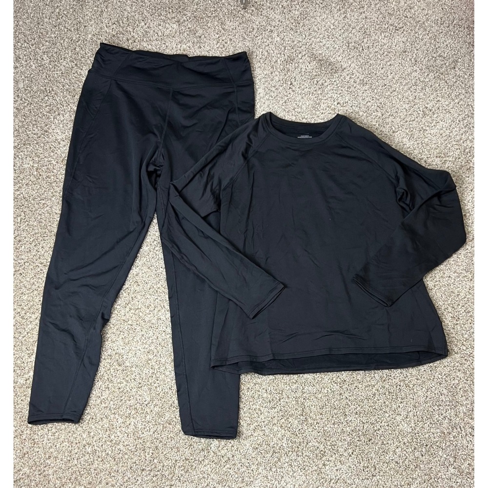 ClimateRight by Cuddl Duds Black Thermal Base Layer Set Top XL Leggings L